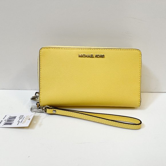 Michael Kors Jet Set Travel MD Zip Around Phone Holder Wristlet Yellow Sunshine - Picture 1 of 10
